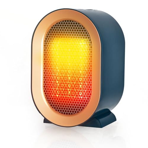 Calefactor Bajo Consumo, Calefactor Eléctrico Cerámico PTC de 1200W, Pequeño y Portátil, 2 Niveles de Potencia, Protección Contra Sobrecalentamiento y Antivuelco, Apto para el Hogar la Oficina, Azul