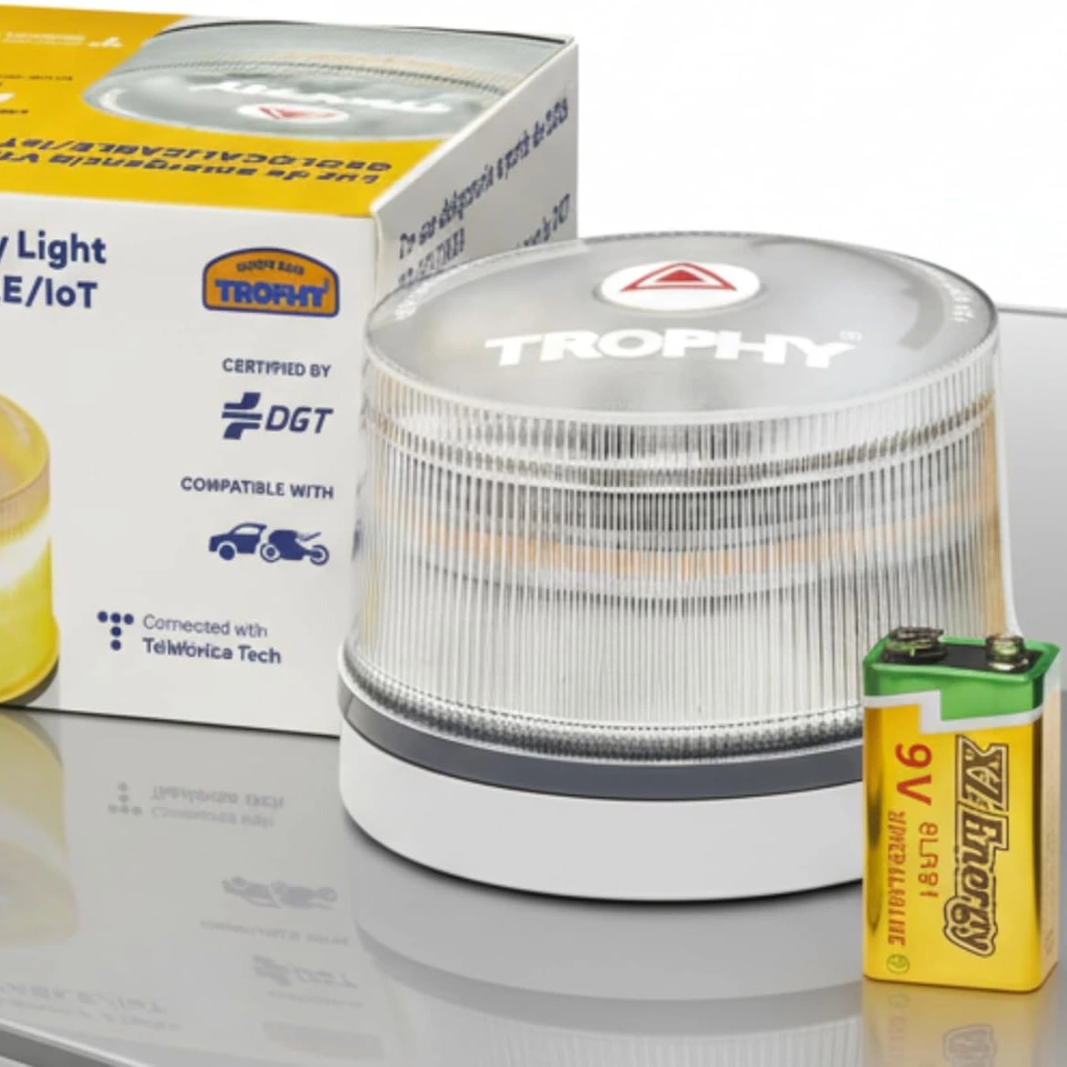 Baliza TROPHY V16 Homologada DGT Geolocalizada NB-IoT Resistente Amarillo