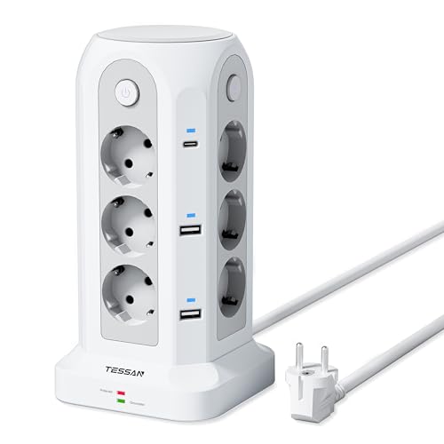 TESSAN Regleta Enchufes con 2 USB C y 4 USB A