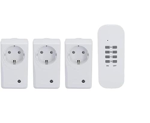 Unitec Kit de interruptor remoto inalámbrico 48110 con función de autoaprendizaje, juego de tomas de radio, 3 enchufas+1 mando a distancia, blanco