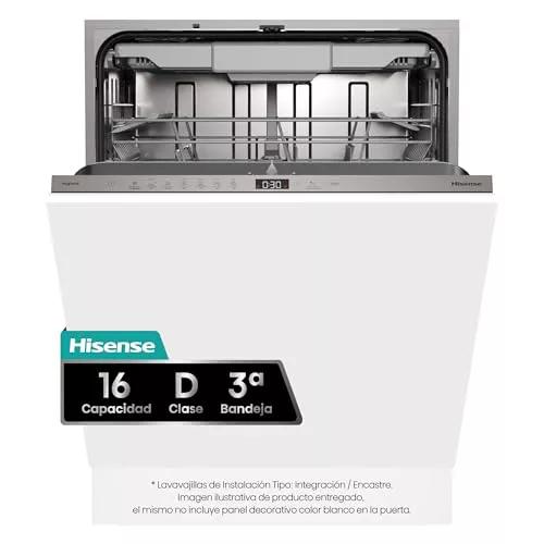 Hisense HV16D5 - Lavavajillas de Integración, Class D, Capacidad 16 Servicios, Alto 81.6cm x Ancho 59.8cm