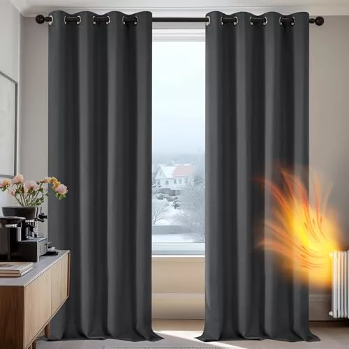 Deconovo Cortinas Térmicas Aislantes Frío y Calor Opacas Blackout – 140x240 cm, Gris Oscuro
