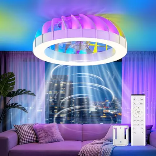 GLOFAN 46cm Ventilador de Techo con Luz Silencioso, 3000K-6500K&RGB Retroiluminación Lampara Ventilador Techo con Mando, 6 Velocidades con Temporizador y Memoria,Ventilador Techo para Dormitorio Salón