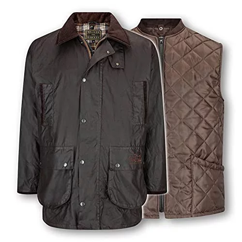 Walker and Hawkes Greendale - Chaqueta Acolchada 3 en 1 para Hombre - 100% algodón Encerado - Marrón - M