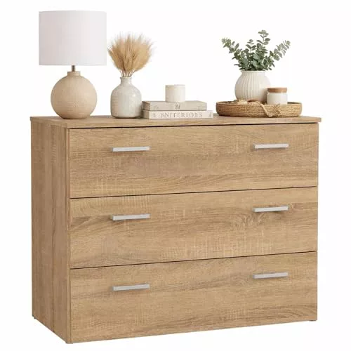 Cómoda Dormitorio Duero Oak con 3 Cajones, Color Roble 75 x 36 x 70 cm