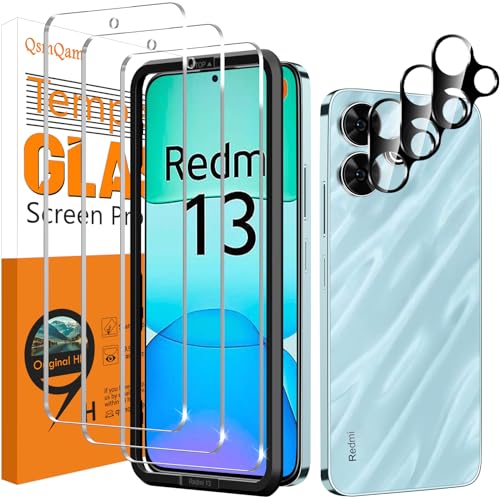 QsmQam 3 Piezas Protector de Pantalla para Xiaomi Redmi 13 4G con 3 Piezas Protector de Lente de Cámara