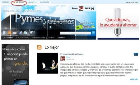 Nueva pestaña con lo mejor de Pymes y Autónomos y comentarios con Facebook