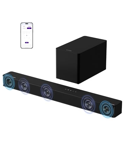 ULTIMEA 5.1ch Barra de Sonido TV con Dolby Atmos, Sistema de Sonido Envolvente para Home Cinema, Barra de Sonido con Subwoofer para TV, 340W, Bajos Ajustables, App, Bluetooth 5.4, Poseidon M60 Boom