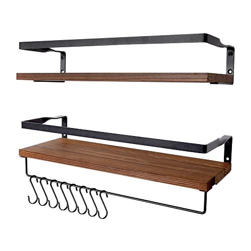 Uten Baldas Pared, Dos Estantes de Pared de Madera, 42 cm de Largo, con Toallero y 6 Ganchos, Apto para Cocina/Baño/Salón/Dormitorio