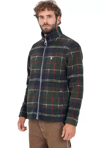 Barbour Chaqueta polar sherpa con estampado de tartán verde y azul para hombre S, Verde