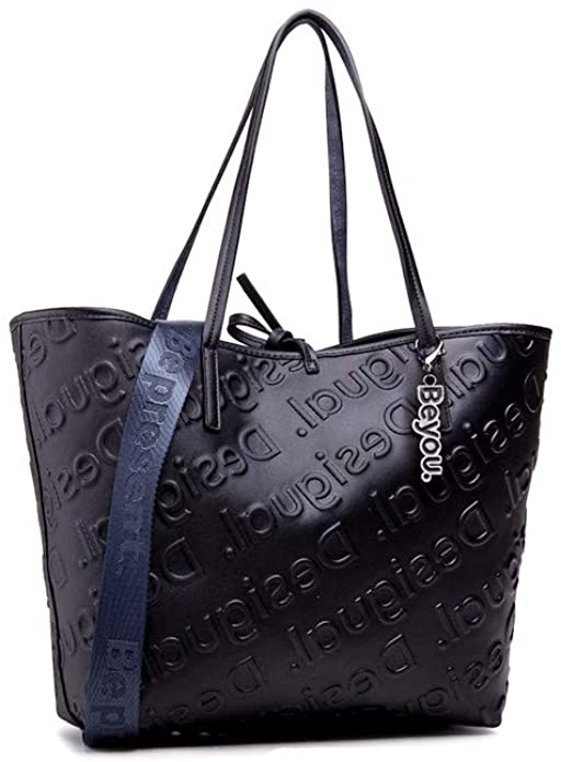 Desigual PU Shopping Bag, Shopping Bag for Women, Blue, Medium