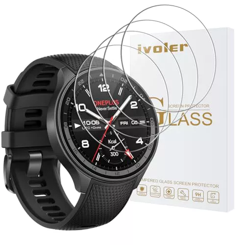 ivoler 4 Piezas Protector de Pantalla para Oneplus Watch 2R, Cristal Vidrio Templado Anti-Arañazos, Dureza 9H, Antihuellas, HD Transparente, Sin Burbujas