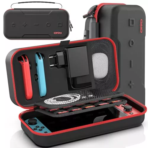 OIVO - Funda para Nintendo Switch & Switch OLED, Funda de Transporte NS con 20 Ranuras para Tarjeta, Funda Protectora y Carcasa rígida para Nintendo Switch Console & Accesorio, Color Rojo