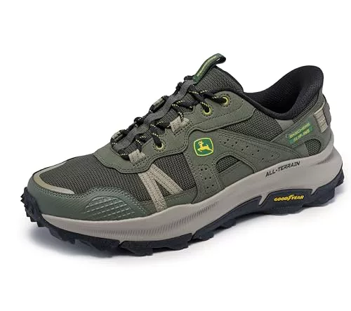 Skechers Hombre Equalizer 5.0 Trail Harvester Slip-In Entrenador, Green Leather/Mesh, 44 EU