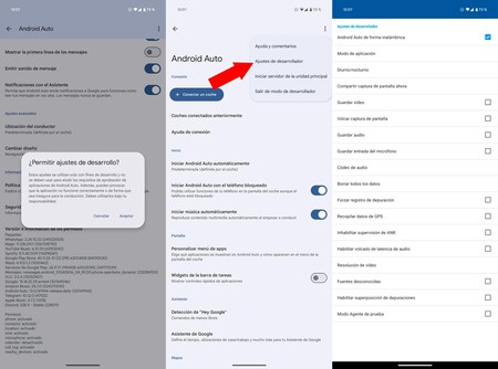 Ajustes Desarrollador Android Auto