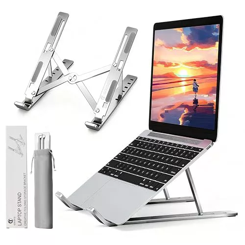 AiTodos® Soporte Portatil, Aleación de Aluminio, Antideslizante, Soporte Portátil Plegable, Ventilación y Disipación de Calor, Ajuste de 6 Engranajes-Soporte para Computadora Portátil,Laptop Stand