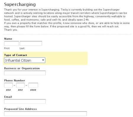 Formulario Supercargador Tesla