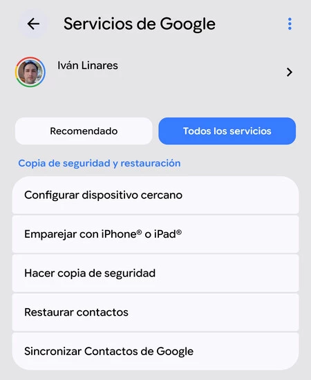 Opciones de la copia de seguridad de Android. Aún no aparecen los nuevos ajustes de WhatsApp