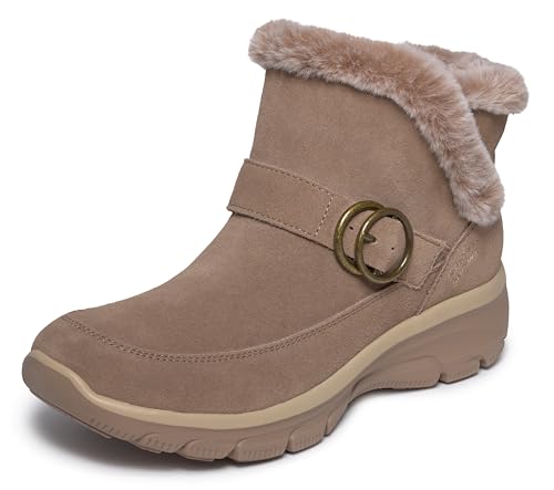 Skechers Mujer Easy Going Botas, Mushroom Suede Faux Fur, 38 EU | Manos libres, ajuste relajado, forro de piel sintética de espuma viscoelástica refrigerada por aire, resistente al agua