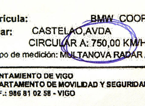 Multa a 750 Km/h