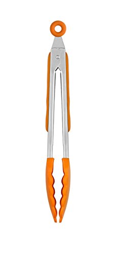 BRA Efficient | Pinzas de Cocina de 28,5 cm de Acero INOX, Nailon y Silicona, Combinación de Estilo Moderno y Funcionalidad, para Cocinar o Servir Ensaladas, Color Naranja, Inoxidable 18/10, 28.5 cm