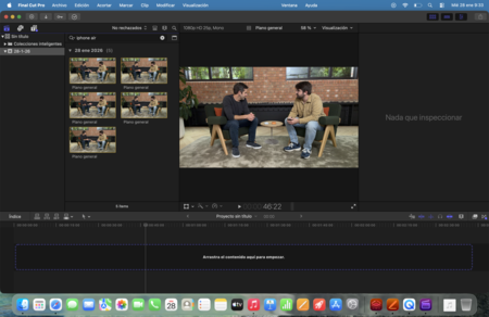 Here you can see the search by transcript. When searching "iPhone Air"Final Cut Pro returns only the parts where that word is mentioned | Image: Xataka
