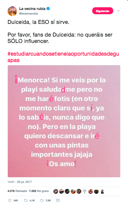 La vecina rubio corrige a Dulceida