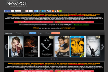 Newpct.com, bloqueada en España por las operadoras por orden judicial