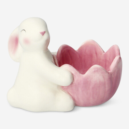 Huevera Flor Con Conejito Blanco