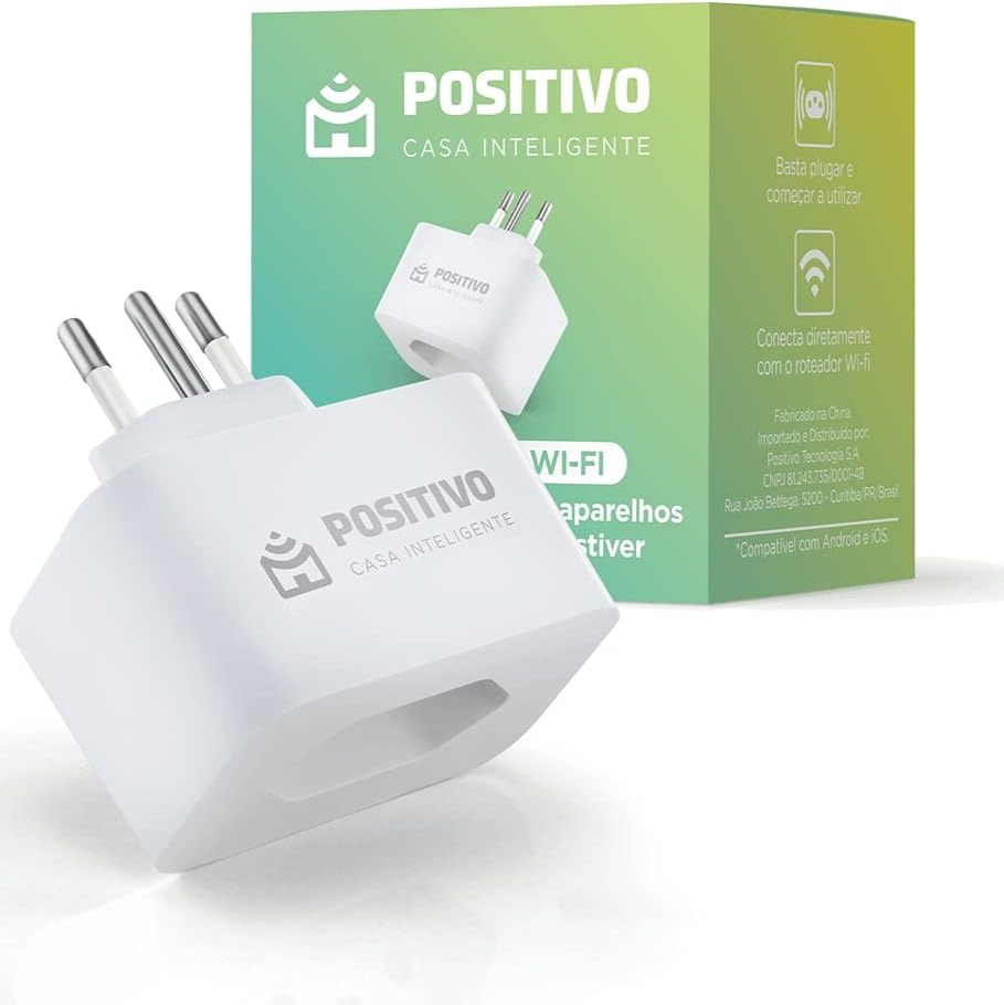 Smart Plug Wi-Fi 10A/1000W, Positivo Casa Inteligente, Ligue ou Desligue seus Eletrodomésticos Através do Celular, Compatível com Alexa
