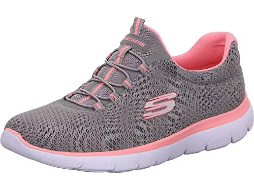 Skechers Mujer Summits 12980 Zapatillas, Gray Mesh/ Pink Trim, 37 EU