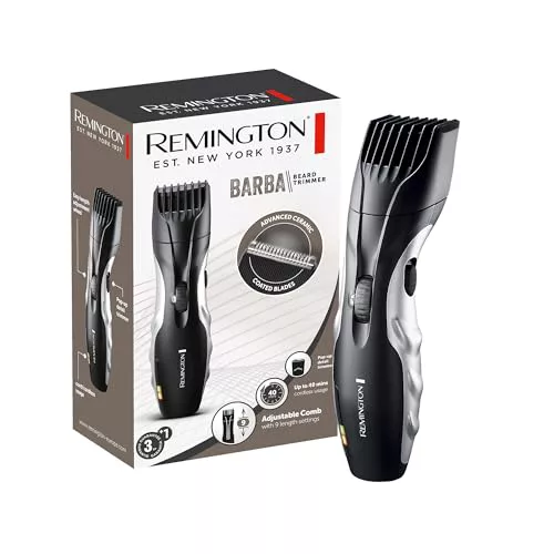 Remington Recortadora de Barba Ceramic Beard, Barbero con Cable e Inalámbrico, Cuchillas Cerámica, 9 Ajustes de Longitud, Rueda Zoom Ajuste de Longitud, 40 min Autonomía, Indicador Carga, MB320C