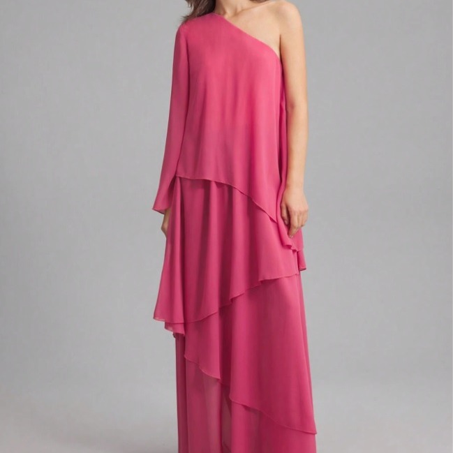 ONTRE Vestido elegante de gasa asimétrico