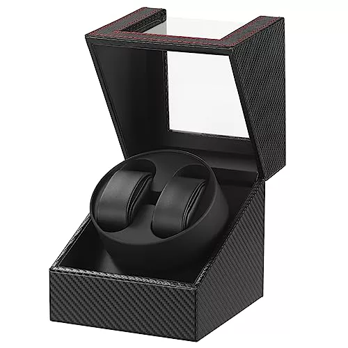 LINGFANSTORE Caja de enrollador de Reloj automático, Caja de Reloj de Cuero Watch enrollador PU con Motor silencioso, Alimentado por batería o Adaptador Watch Winder