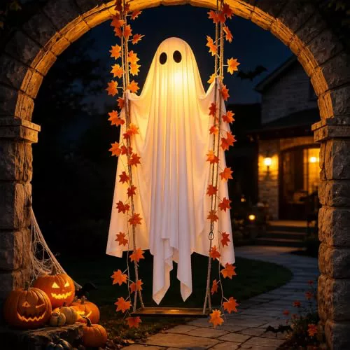 LuminaVerde Halloween Decor, Fantasma Luminoso Columpio, Decor otoño