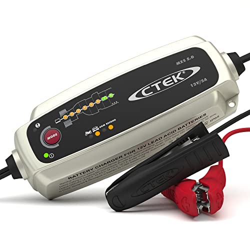 CTEK MXS 5.0, Cargador Batería 12V 5A con Compensación De Temperatura Incorporada, Cargador De Batería De Coche Y Moto, Cargador Inteligente Baterias, Mantenedor De Batería con Opción De AGM Dedicada