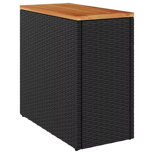 vidaXL Mesa Auxiliar de jardín con Tablero de Madera, Color Negro, 58 x 27,5 x 55 cm, ratán sintético