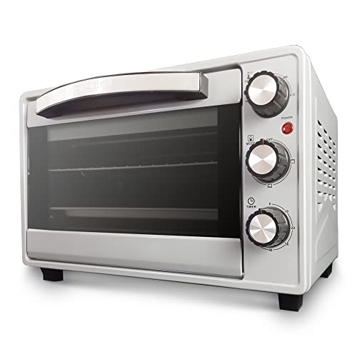 Grunkel Horno eléctrico multifunción de sobremesa de 23L con 3 funciones de calor y selector de temperatura hasta 230ºC. Temporizador hasta 60 min - 1600W (Gris, 23L)