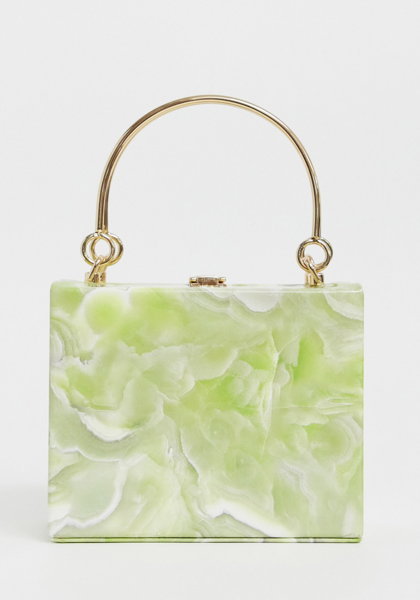 Bolso clutch con diseño estructurado de resina y asa de mano de metal de True Decadence