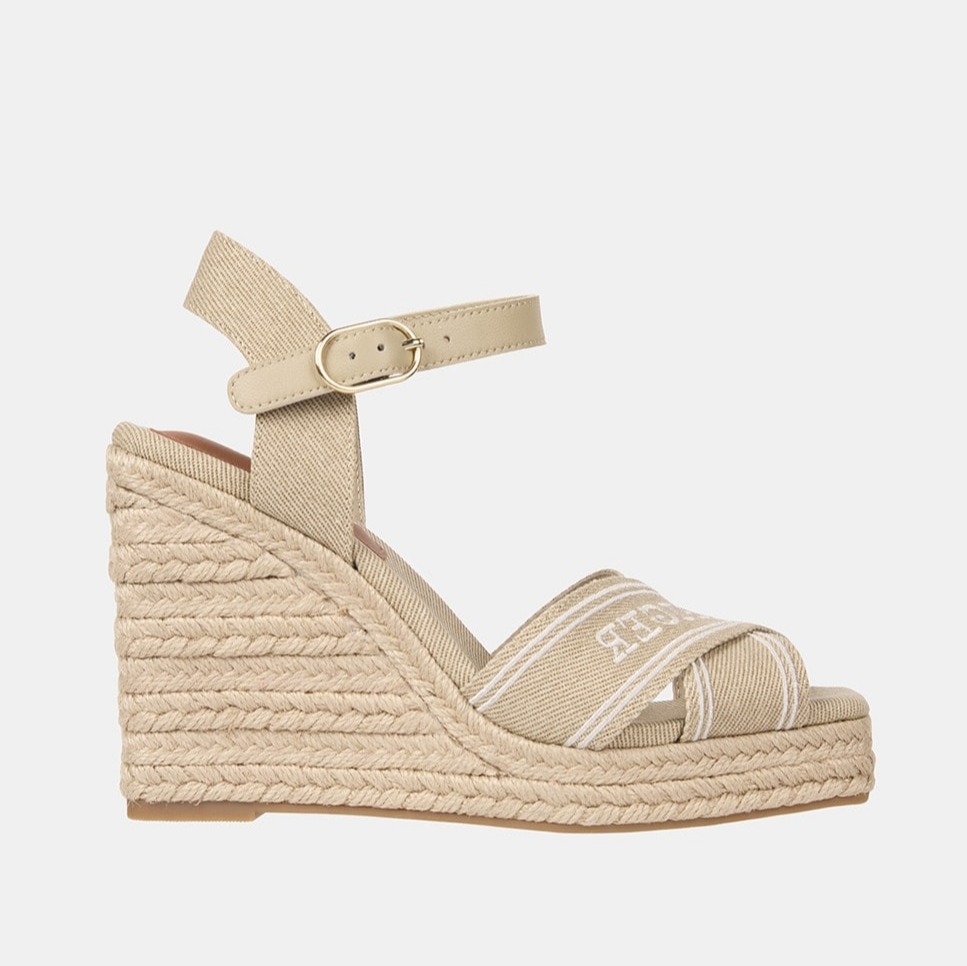 Tommy Hilfiger - Sandalia de cuña alta de esparto con logo.
