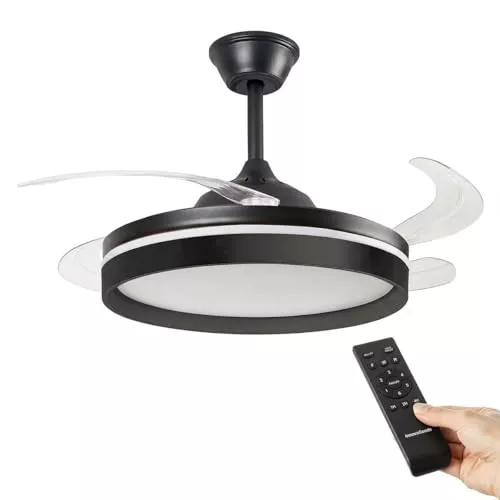 InnovaGoods - Ventilador de Techo con Luz LED, 4 Aspas Retráctiles, Mando a Distancia, 6 Velocidades, 3 Modos de Luz, Función Verano-Invierno, Temporizador, Motor DC, Silencioso, 33 dB, 72 W