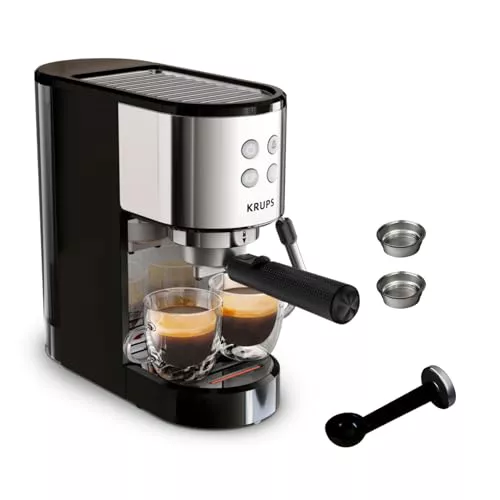 Krups Virtuoso Essential - Cafetera espresso 15 bar, acero inox negro, XP4418