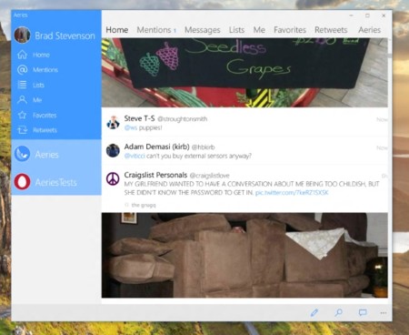 Aeries for Twitter pronto estará disponible como una aplicación universal para Windows 10