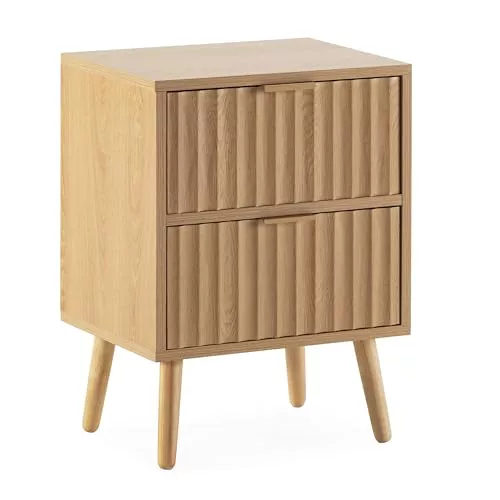 HOMN LIVING Mesita de Noche Lluvia 2 cajones Color Roble