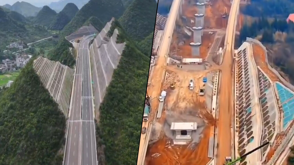 Construir túneles está muy bien, pero en China hay regiones que están a otras cosas: cortar montañas por la mitad 