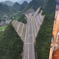 Construir túneles está muy bien, pero en China hay regiones que están a otras cosas: cortar montañas por la mitad 