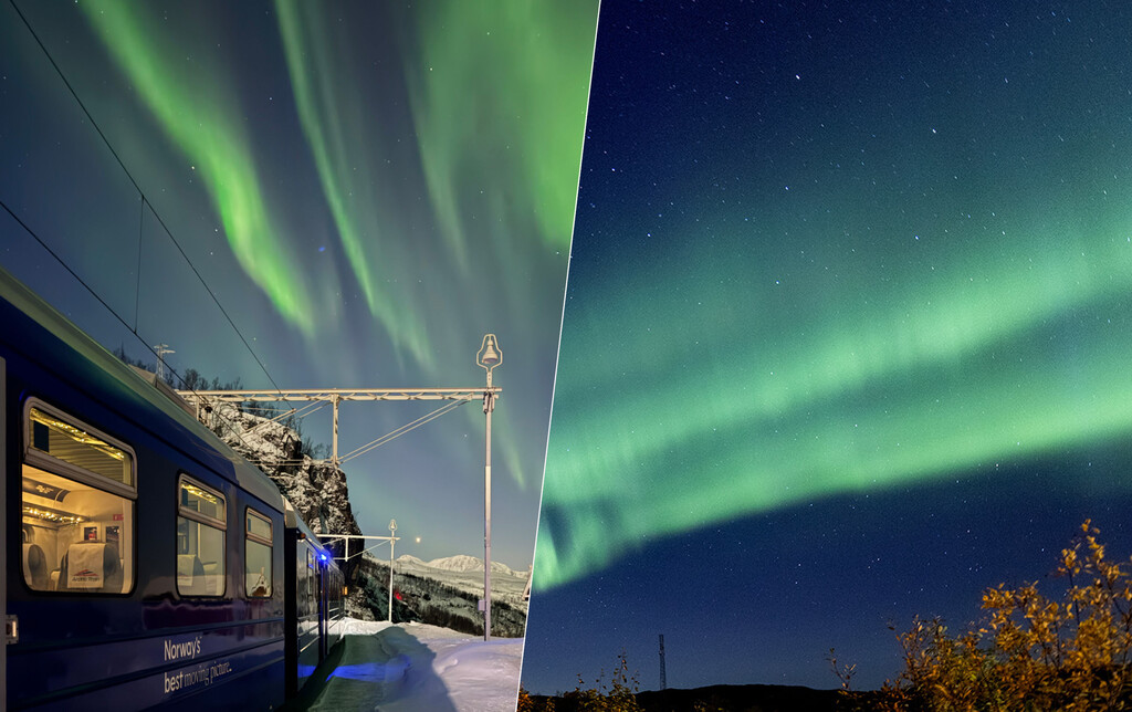 Un tren, la noche ártica y cero carreteras alrededor: así es una de las caza de auroras boreales más extremas de Noruega