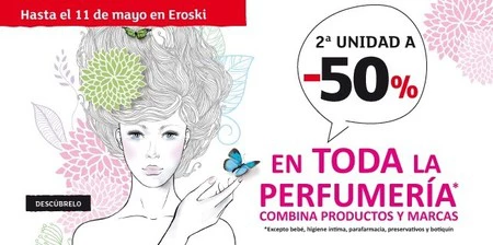 Aprovecha el 50 % de descuento en la segunda unidad de perfumería en Eroski 