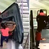 El angustioso vídeo viral en el que una niña y su hermano en el cochecito caen por una escalera mécanica 