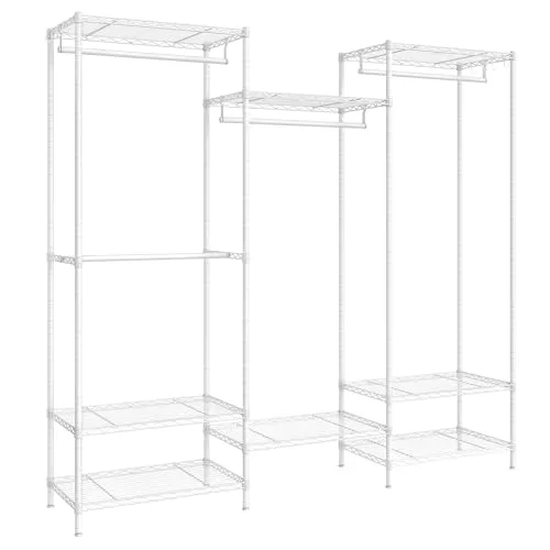 SONGMICS Armario de Ropa, Armario de Metal con Estantes Ajustables, Barras para Colgar y Ganchos, Duradero, Perchero Separable, Blanco Nube LGR431W01